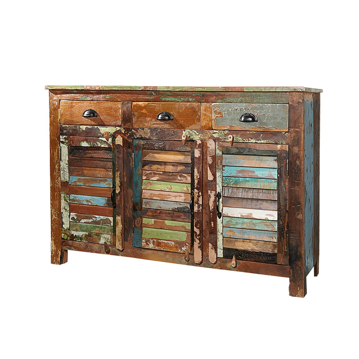 Meuble buffet en bois recyclé coloré 1m25