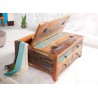 Table basse carrée bois massif recyclé coloré plateau relevable et 4 tiroirs