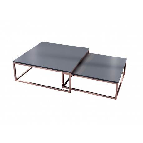 Lot de 2 table basse gigogne carrée anthracite et cuivré