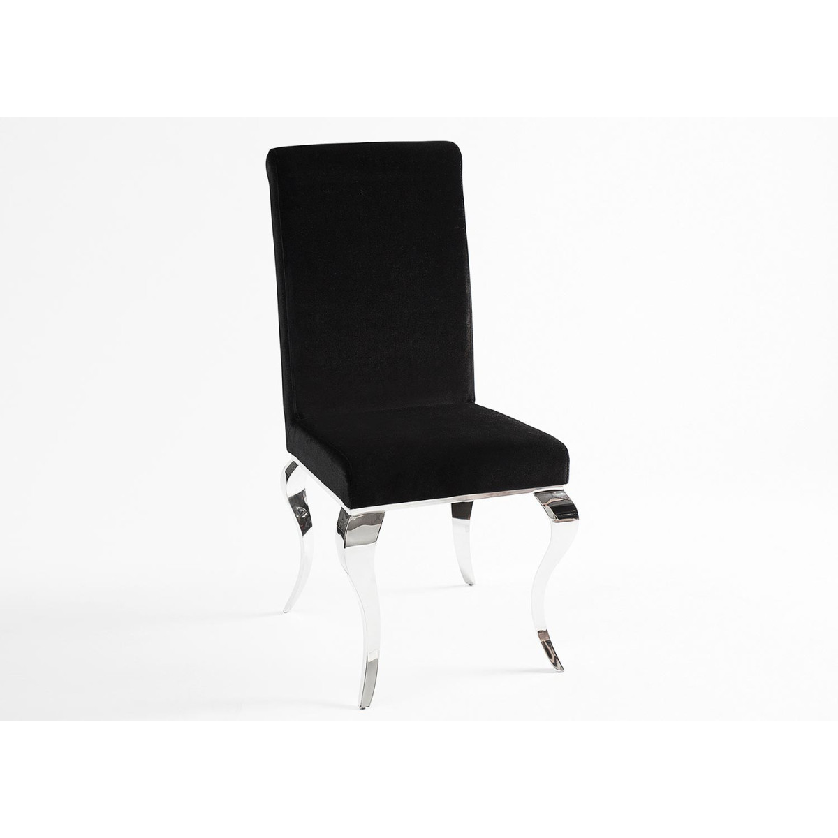 Lot de 4 chaises velours noir style baroque et pied argenté poli