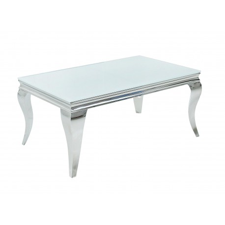 Table basse baroque verre opale blanc et pied en acier poli