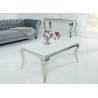 Table basse baroque verre opale blanc et pied en acier poli