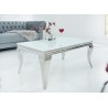 Table basse baroque verre opale blanc et pied en acier poli