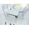 Table à manger baroque verre opale blanc et pied en acier poli 1m80