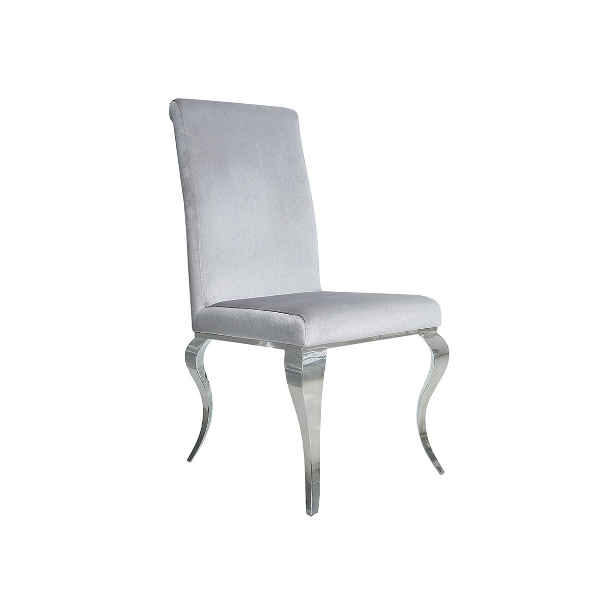 Lot de 4 chaises velours gris style baroque et pied argenté poli