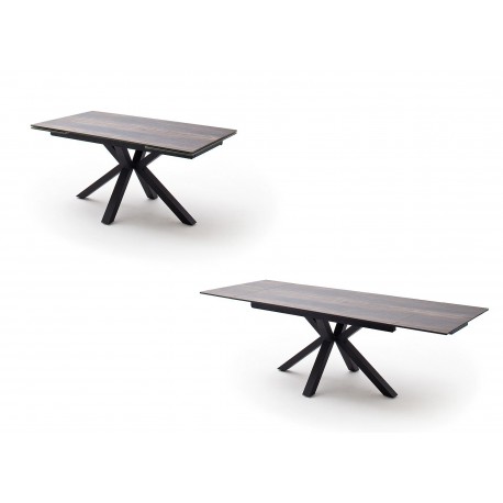 Table à manger plateau extensible céramique anthracite et piétement croisé