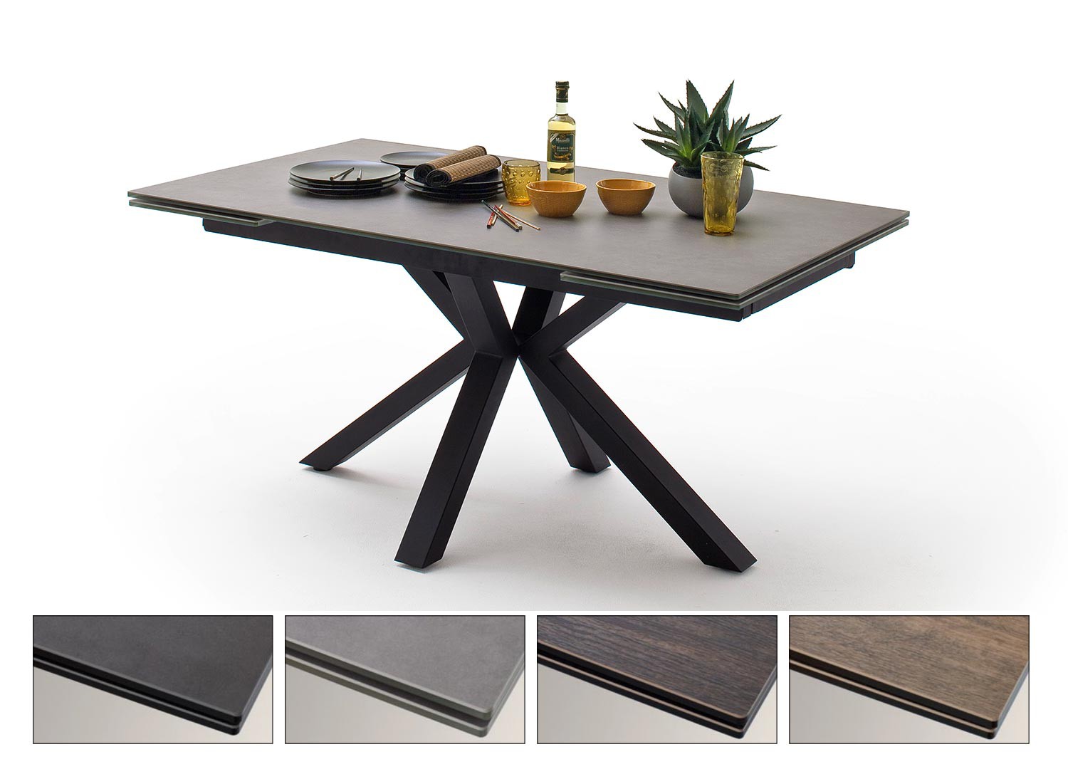 Table à manger plateau extensible céramique et piétement croisé