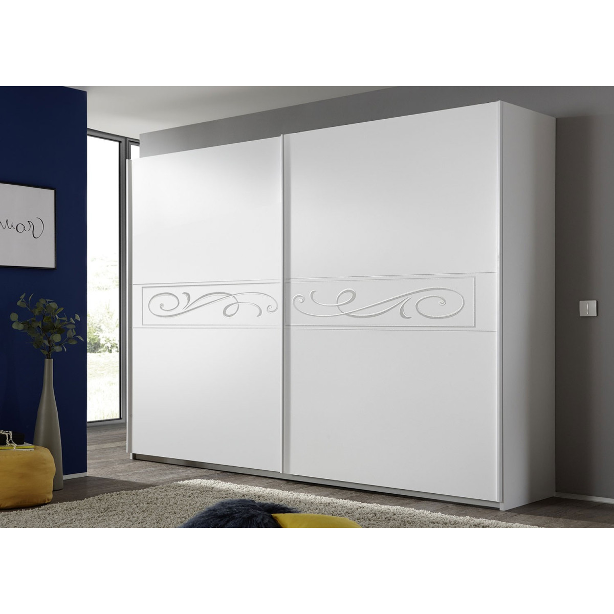 Armoire blanche 2 portes coulissantes sérigraphiées 2m75