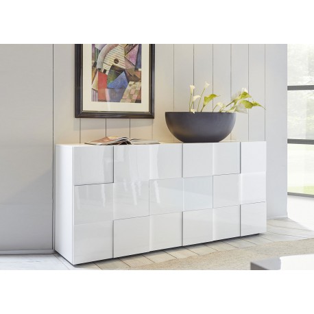 Meuble buffet design blanc laqué 3 portes 181 cm