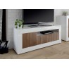 Meuble TV blanc laqué et noyer 3 portes 138 cm