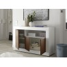 Meuble buffet blanc laqué et noyer 3 portes 138 cm