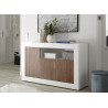 Meuble buffet blanc laqué et noyer 3 portes 138 cm