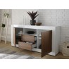 Meuble buffet blanc laqué et noyer 2 portes et 2 tiroirs 184 cm