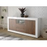 Meuble buffet blanc laqué et noyer 2 portes et 2 tiroirs 184 cm