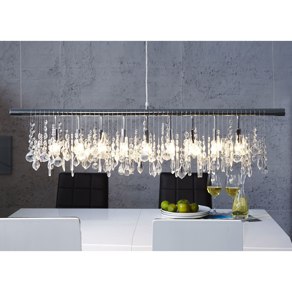 Suspension cristal moderne et métal chromé 120 cm