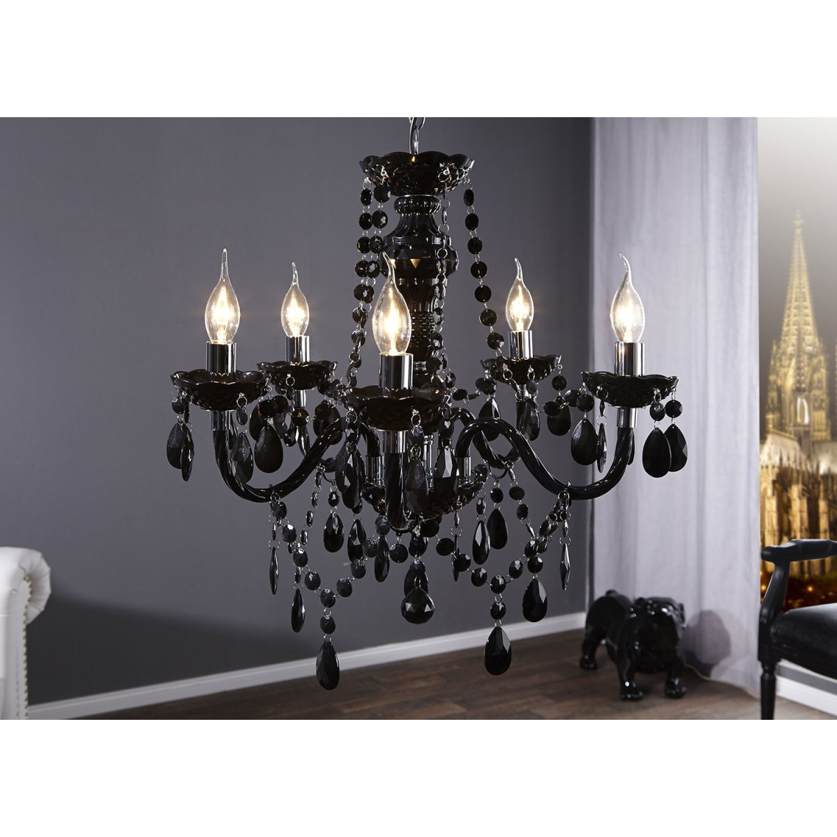 Lustre luminaire baroque noir