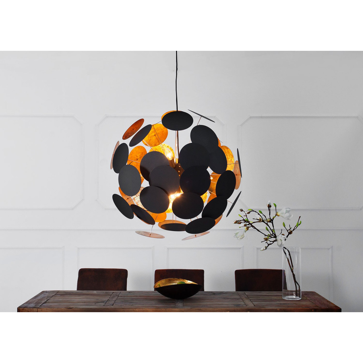 Suspension design moderne boule noir et doré Ø 70 cm