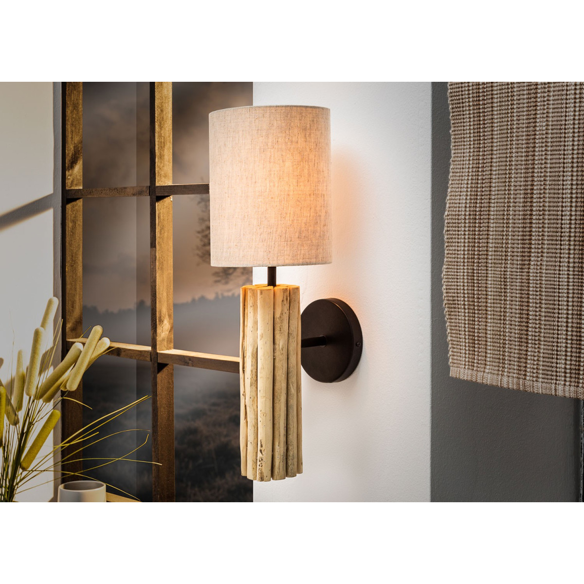 Applique murale luminaire bois flotté et abat jour beige