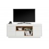 Meuble TV design blanc laqué mat et bois 169 cm