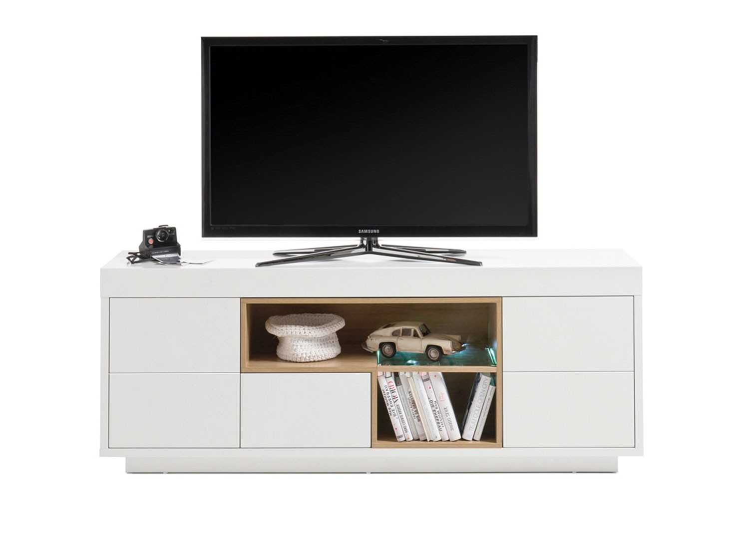 Meuble TV design blanc laqué mat et bois 169 cm - Cbc-Meubles