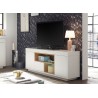 Meuble TV design blanc laqué mat et bois 169 cm