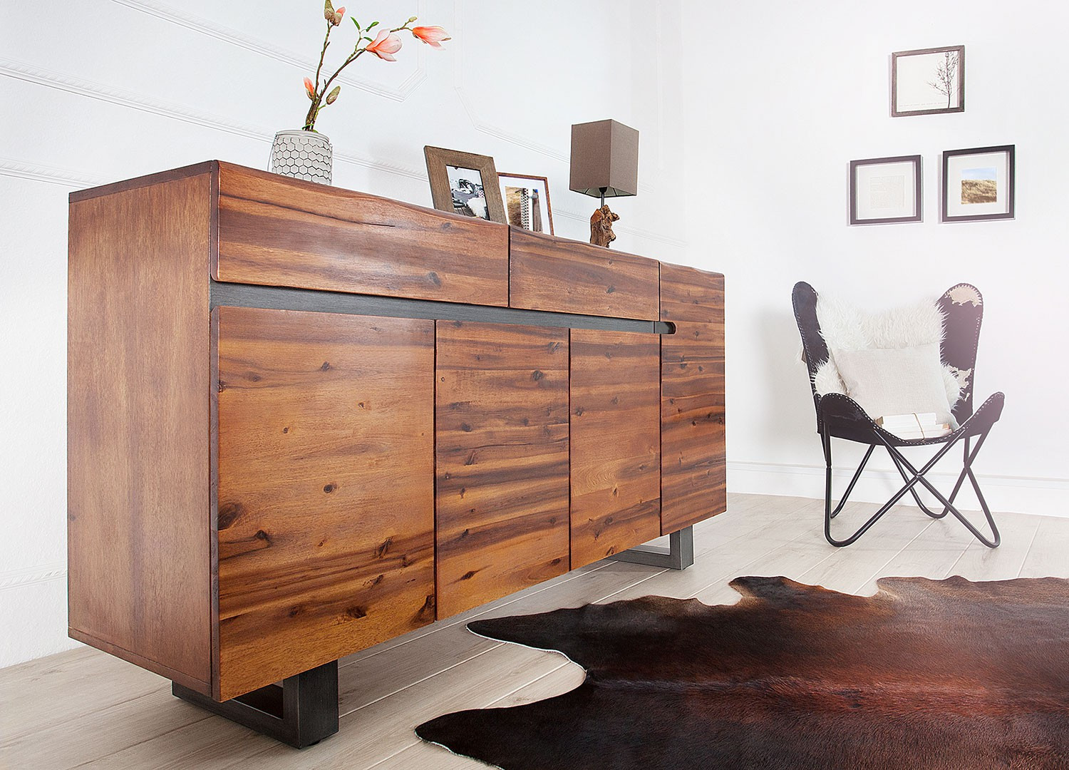 Buffet bois massif en acacia pied luge industriel - Cbc-Meubles