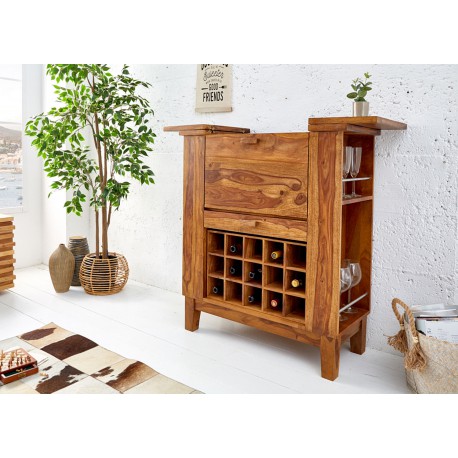 Meuble bar à porte rabattable en bois massif de sesham