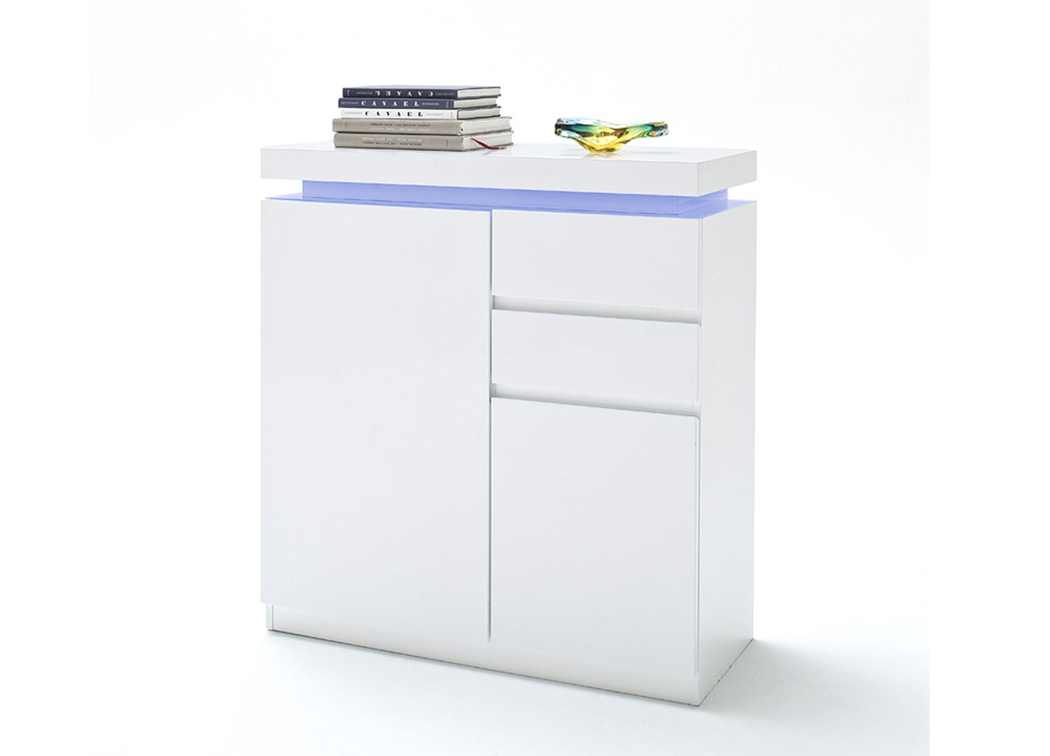 Meuble de rangement entrée blanc laqué à led