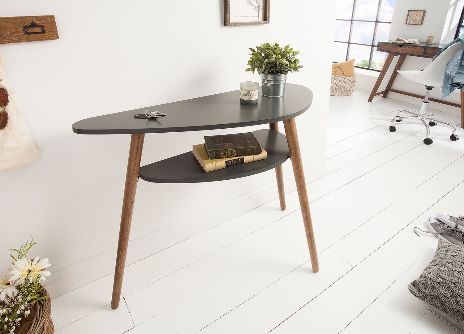 Table console scandinave grise et pieds en bois