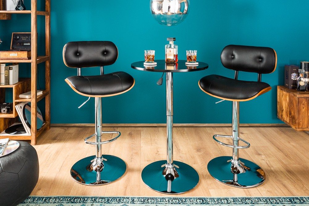 Table de bar ronde noir et métal réglable en hauteur