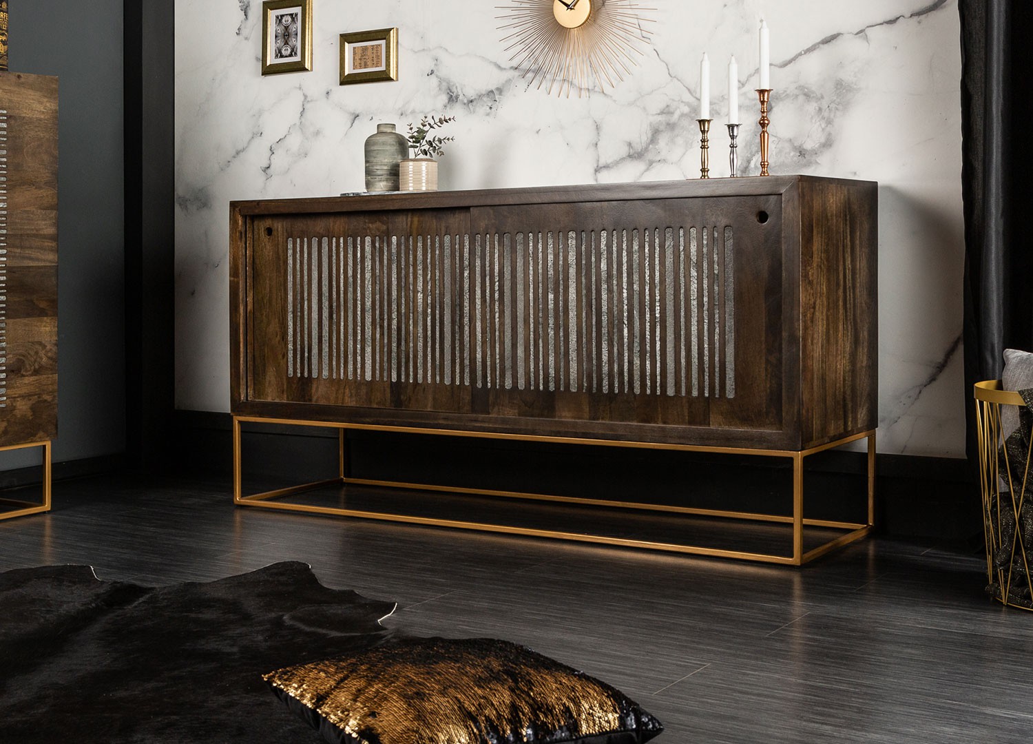 Buffet bois massif de manguier 160 cm à portes coulissantes