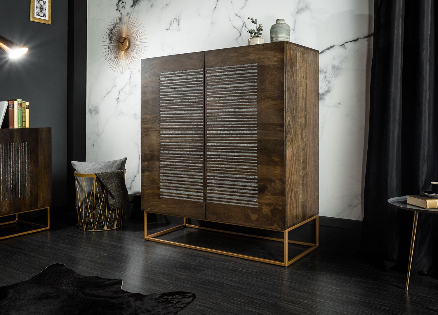 Buffet haut bois massif de manguier 2 portes