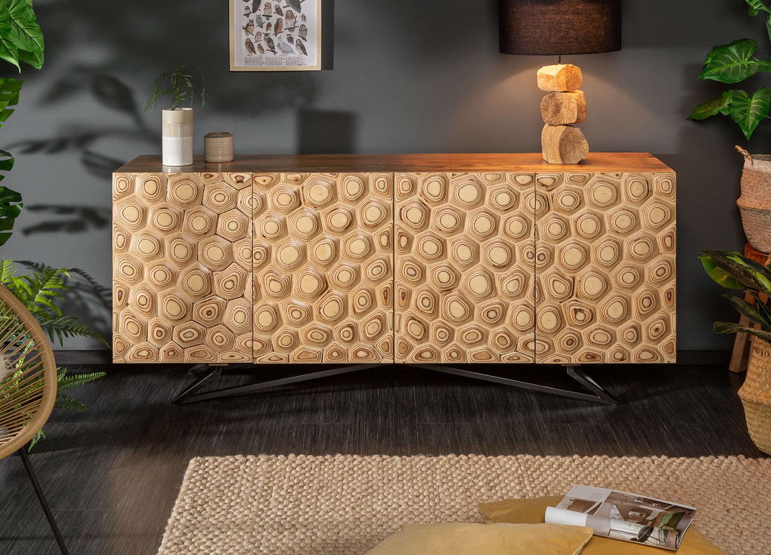 Buffet bois massif de manguier et pied métal 175 cm