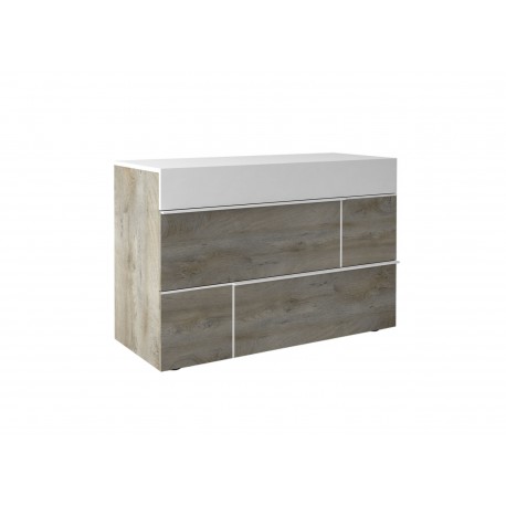 Meuble commode rangement 3 tiroirs blanc laqué mat et bois
