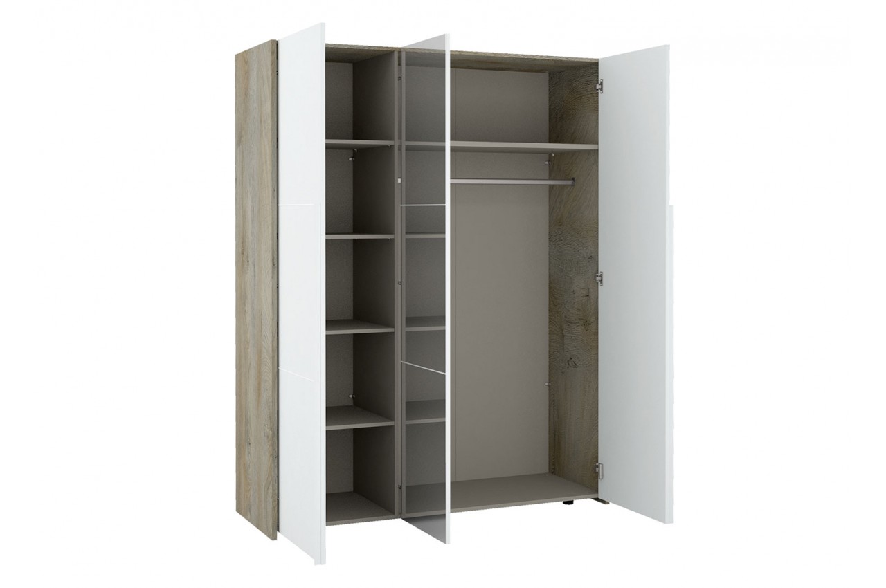 Armoire 3 portes avec miroir blanc et bois - Cbc-Meubles