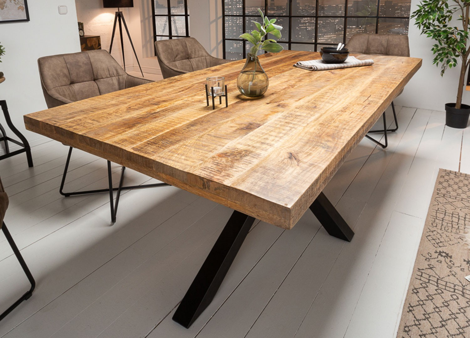 Table de salle à manger bois et massif et métal 200 cm - Cbc-Meubles