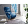 Fauteuil relax design tissu bleu + repose pieds