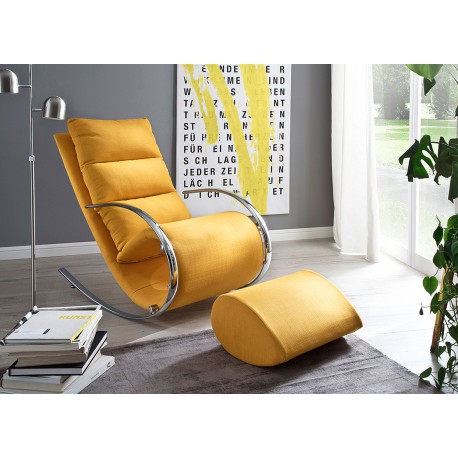 Fauteuil relax design tissu jaune + repose pieds