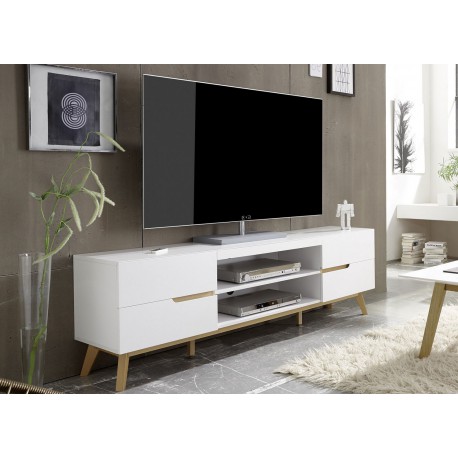 meuble tv blanc et bois 4 tiroirs 169 cm cbc meubles