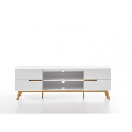 Meuble tv blanc et bois 4 tiroirs 169 cm