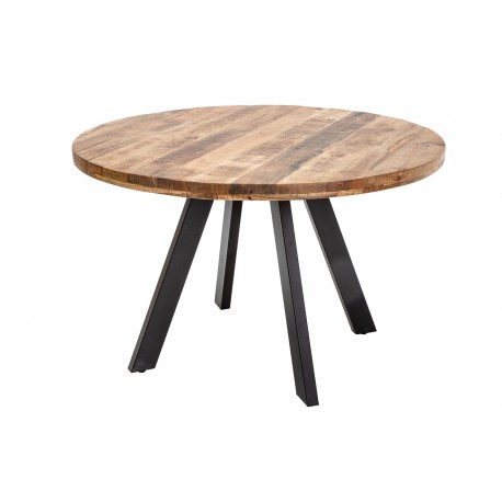 Table de salle à manger ronde bois massif manguier et pied métal