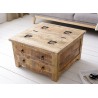Table basse carrée bois massif avec coffre de rangement