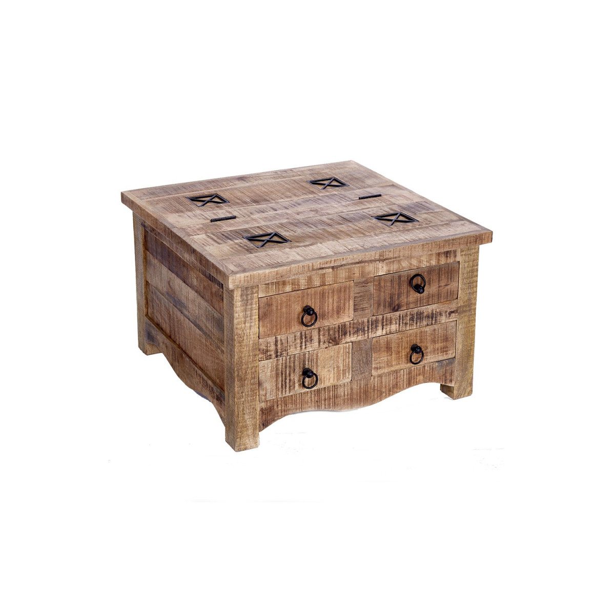 Table basse carrée bois massif avec coffre de rangement