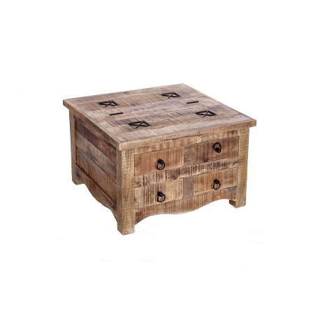 Table basse carrée bois massif avec coffre de rangement
