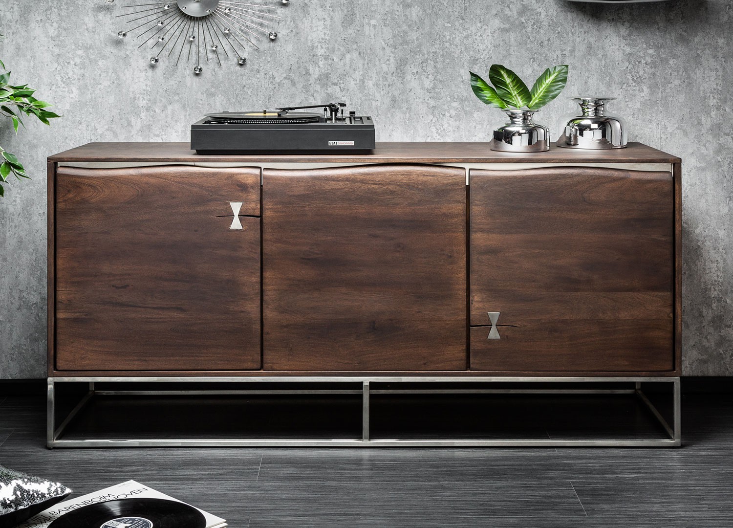 Buffet bois massif acacia et pied acier inoxydable 147 cm