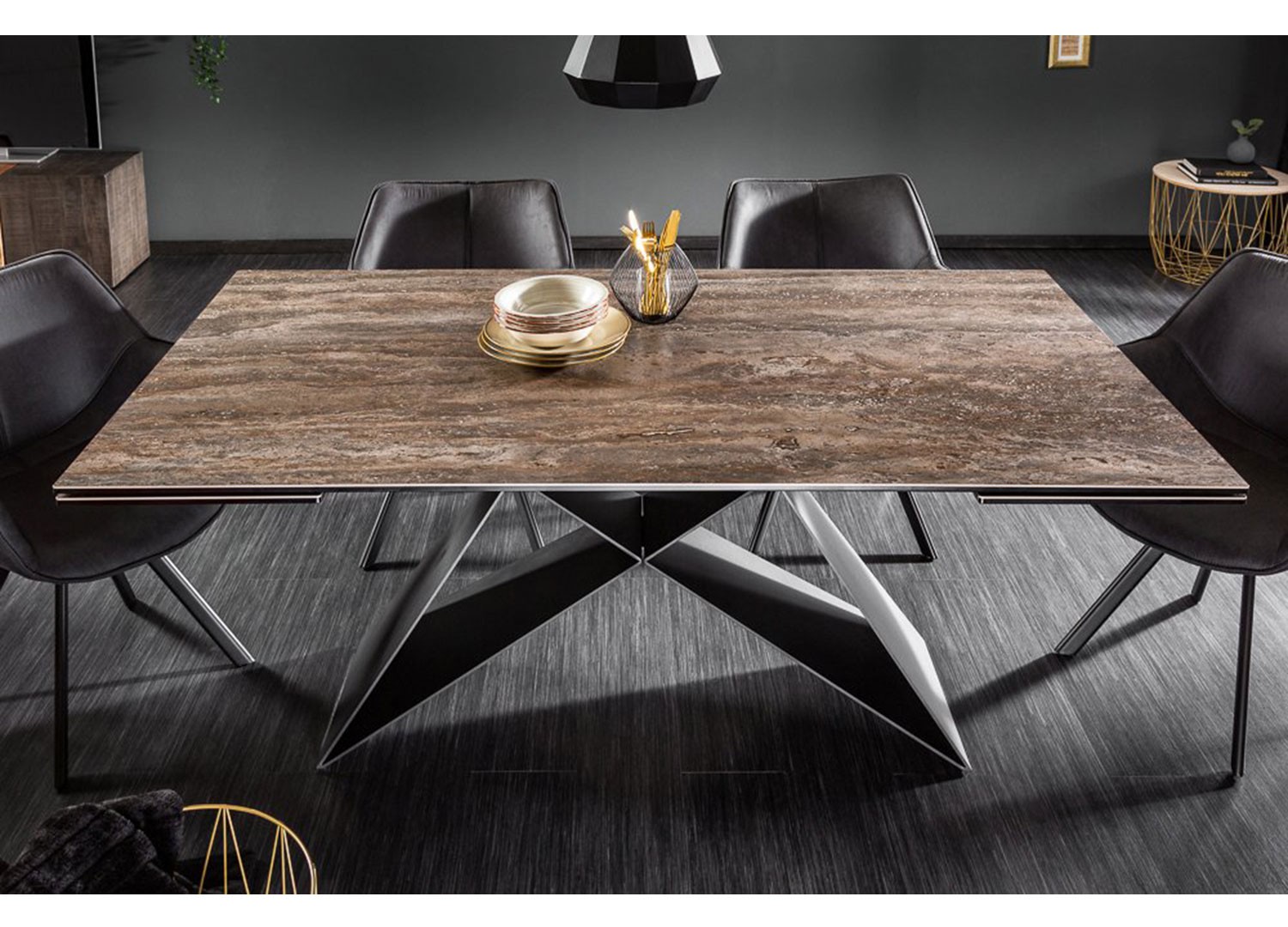 Table à manger extensible céramique 180-260 cm et pieds métal