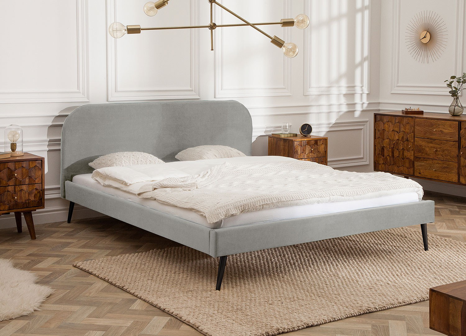 Lit design velours gris 160x200 cm - Cbc-Meubles
