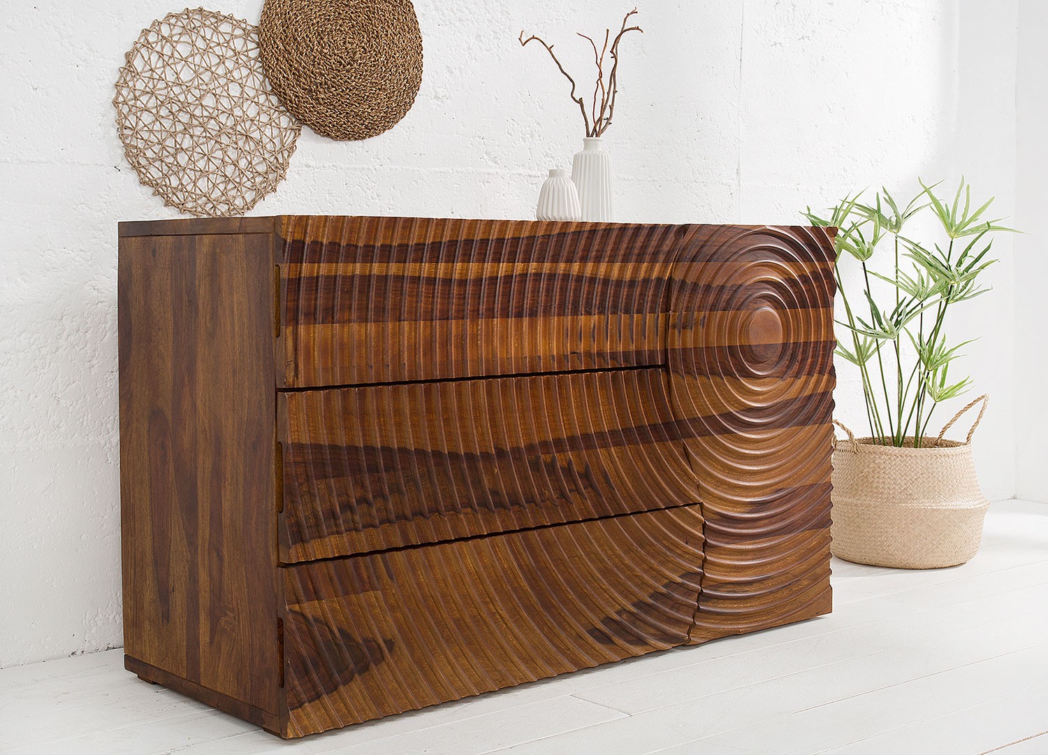 Buffet bois massif 120 cm 1 porte et 3 tiroirs