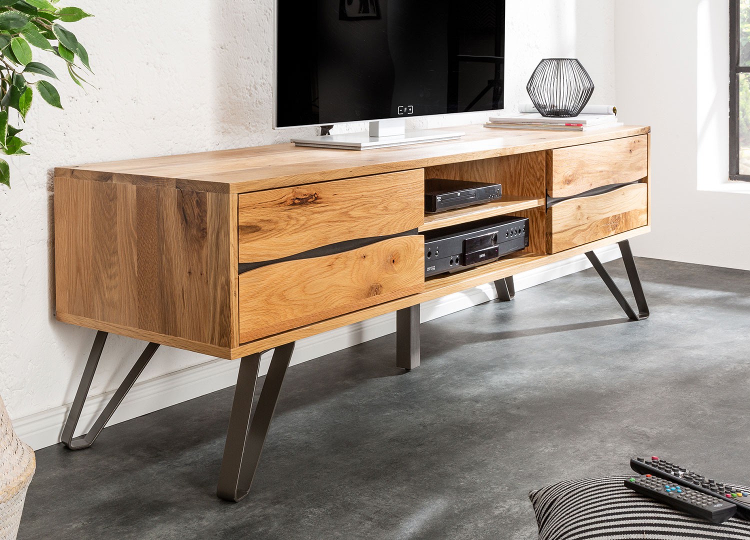 Meuble tv en bois massif et pied métal 160 cm