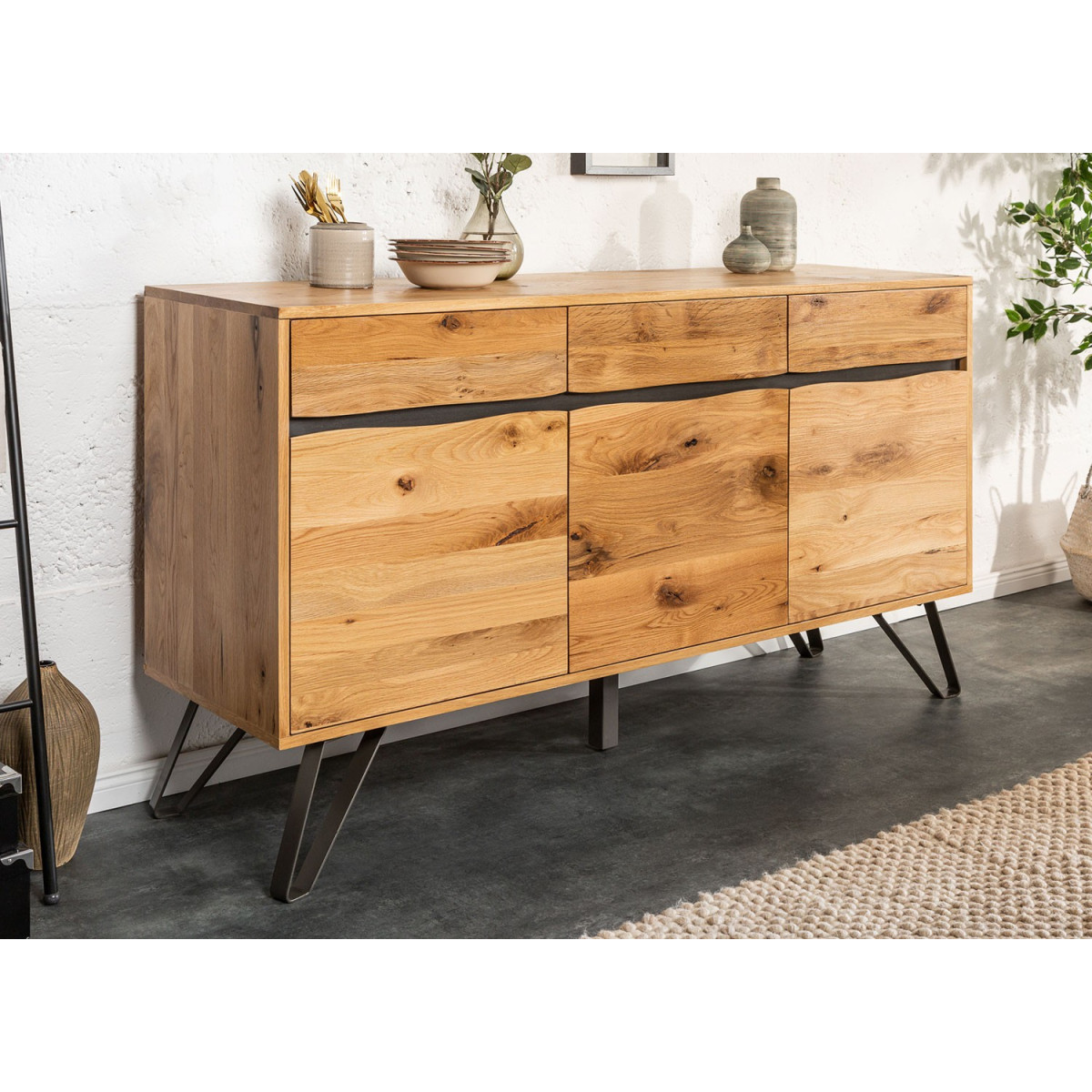 Buffet en bois et pied métal 160 cm